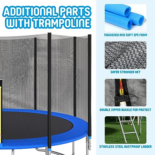 LIVAVEGE TRAMPOLINES 10FT TRAMPOLINE WITH SAFETY ENCLOSURE NET, LADDER - BLUE - Like New