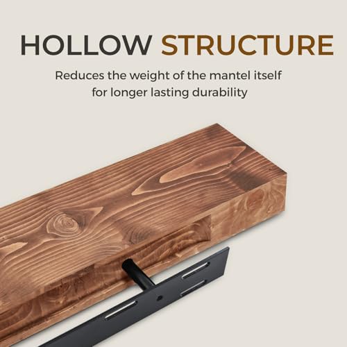 YLYHSST 72" FIREPLACE MANTEL, 3" THICK HANDMADE RUSTIC SOLID WOOD - BROWN - Like New