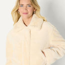 AMAZON ESSENTIALS WOMEN'S OVERSIZED CROPPED FAUX FUR JACKET - SIZE SMALL - CREAM - Like New