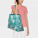 OPEN STORY WATER RESISTANT REVERSIBLE TOTE BAG - PALM DESIGN - TEAL/WHITE - Brand New
