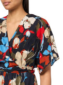 HALSTON WOMEN'S SHORT SLEEVE V-NECK CHIFFON DRESS HD5EXB9B SIZE 14 MARINE MULTI - Brand New