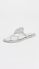 174566 TORY BURCH WOMEN MILLER KNOTTED PAVE SANDALS SIZE 7 SILVER - Like New