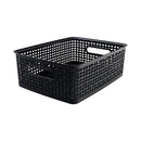 ADVANTUS WEAVE DESIGN PLASTIC MEDIUM BIN, 13.75"L BY 10.5"W BY 4.625"H, BLACK - Like New