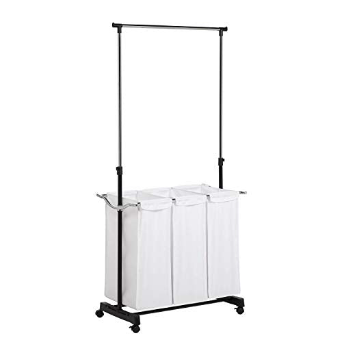 HONEY-CAN-DO ROLLING LAUNDRY CART WITH HANGING BAR SRT-01237 - WHITE - Like New