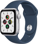 APPLE WATCH SE GPS 44 SILVER ALUMINUM CASE ABYSS BLUE SPORT BAND MKQ43LL/A Like New