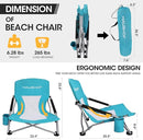 HAUSHOF Low Beach Chair Mesh Back Folding Chair Lightweight Low Seat BLUE/WHITE - Like New