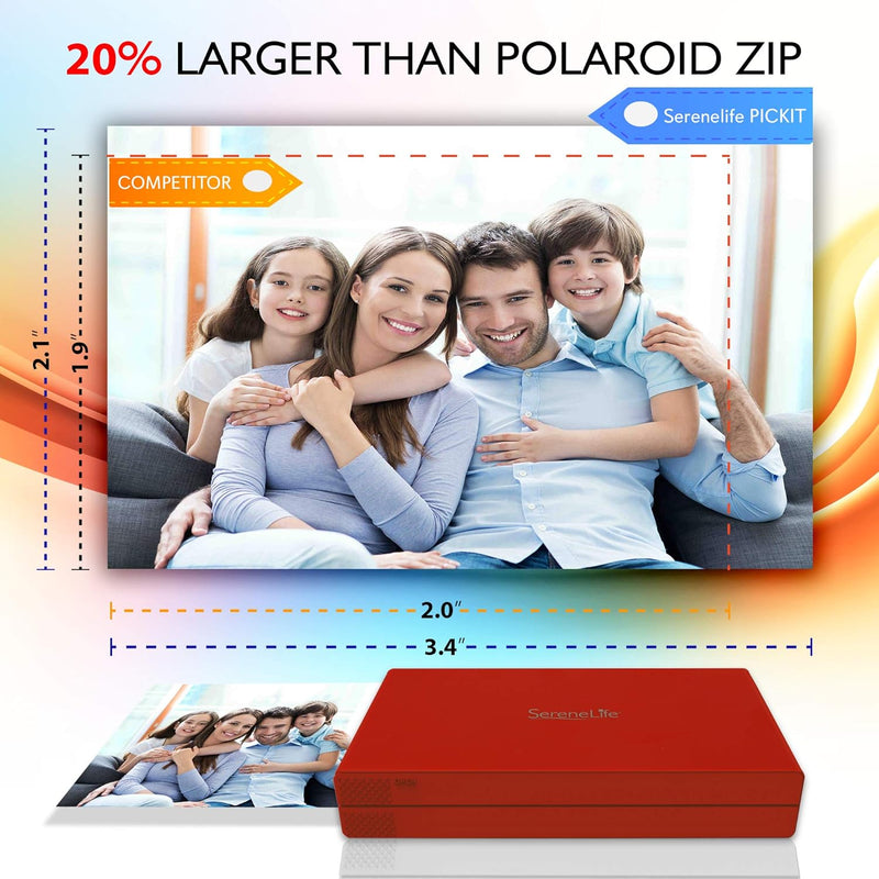 SERENELIFE WIRELESS INSTANT PHOTO PRINTER - PORTABLE BORDERLESS PICTURES - RED - Like New