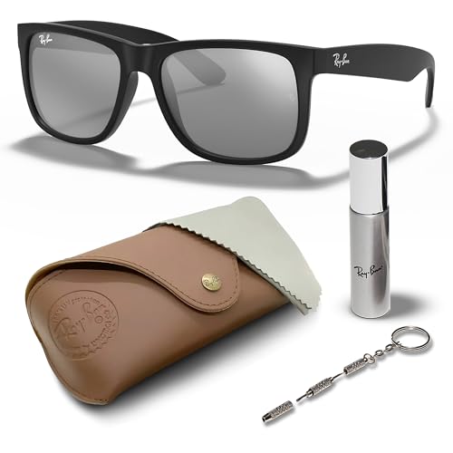 RAY-BAN RB4165-F JUSTIN 622/6G FRAME MATTE BLACK LENSES GRAY MIRROR SILVER - Like New