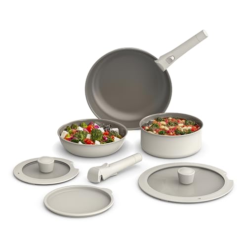 BELLA 8 PIECE COOKWARE SET CERAMIC NONSTICK  ODJ-BLS801 - OATMILK - Like New