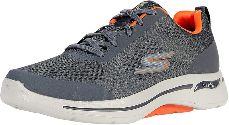 SKETCHERS SKECHERS MEN'S, GOWALK ARCH FIT IDYLLIC SNEAKER - 13 - CHARCOAL/ORANGE - Like New