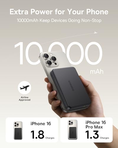 BASEUS MAGSAFE PORTABLE CHARGER IPHONE 10,000MAH 15W MAGNETIC POWER BANK BLACK - Like New