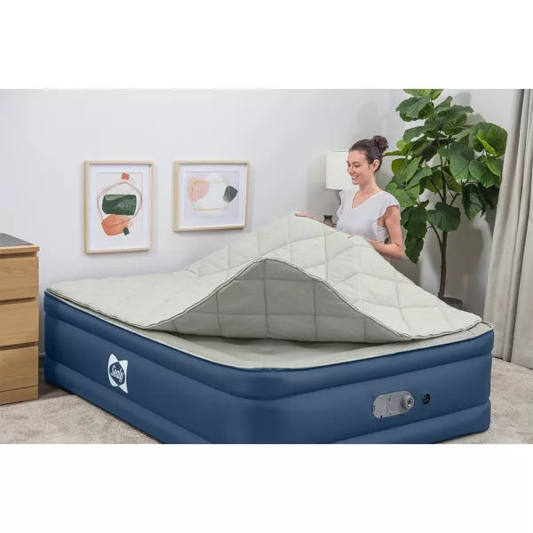 SEALY ALWAYZAIRE TOUGH GUARD DUVET MATTRESS QUEEN BUILT-IN PUMP - BEIGE/BLUE - Like New