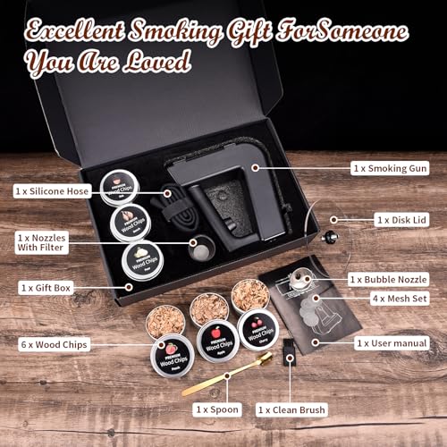 AFN COCKTAIL SMOKER KIT WITH TORCH 6 FLAVORS WOOD CHIPS WHISKEY GIFTS - BLACK - Like New