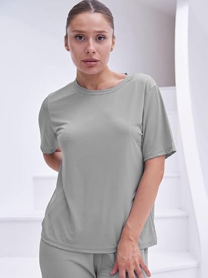 TALMONT WOMEN'S PAJAMA SET SHORT SLEEVE 2 PIECE OUTFITS LOUNGE SET - 3XL - GRAY - Brand New
