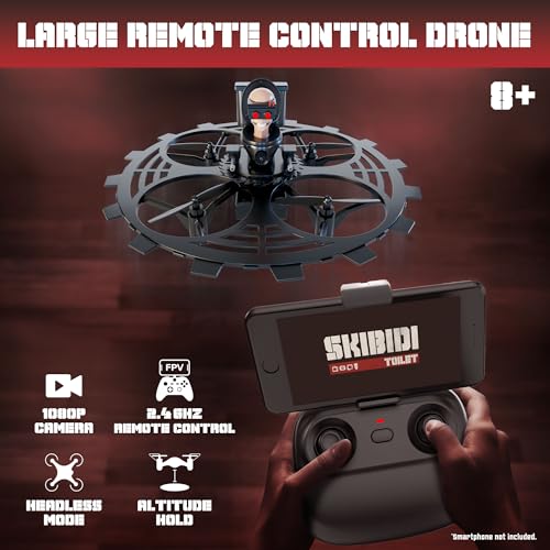 FORCE1 SKIBIDI TOILET TOY RC DRONE, FLYING BUZZSAW DRONES, 1080P CAMERA - BLACK - Brand New