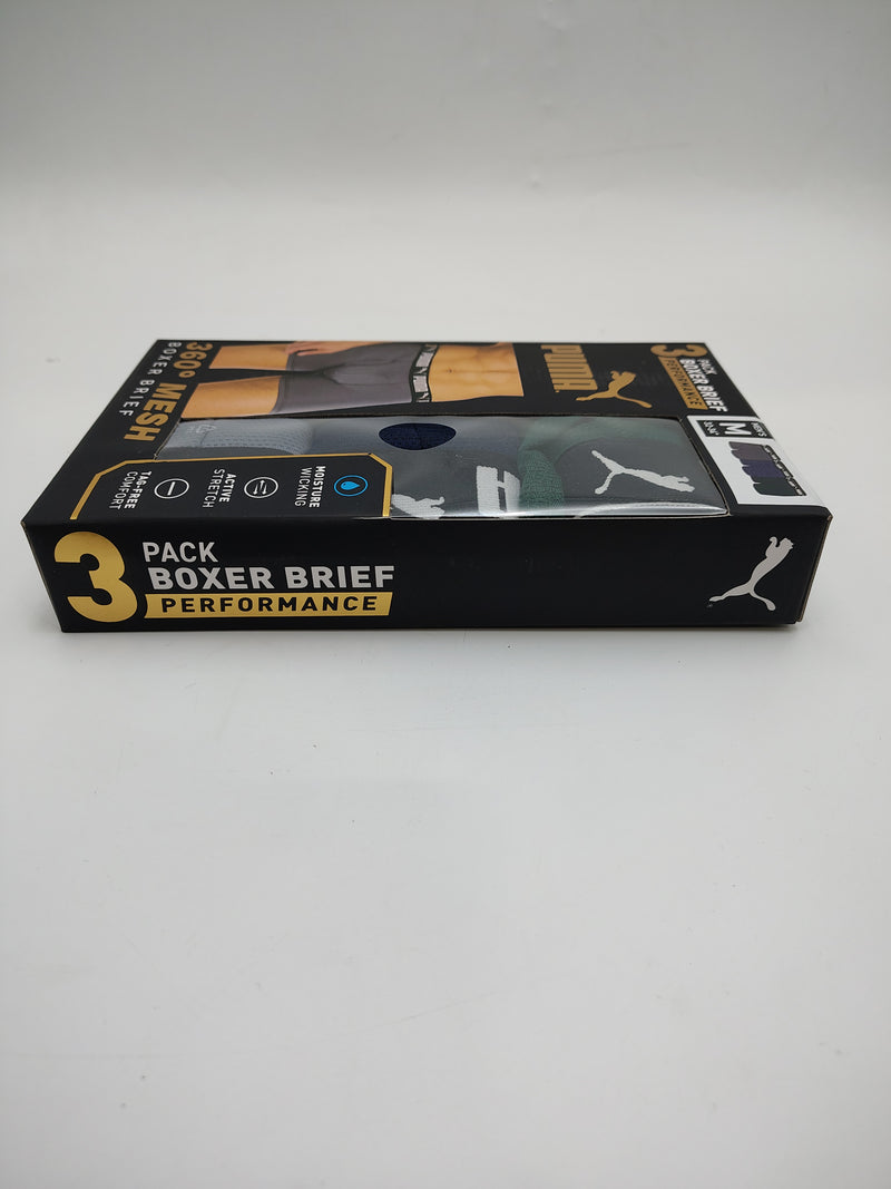 PUMA 3 PACK BOXER BRIEF PERFORMANCE 360 MESH DRYCELL - SIZE: M - BLUE/GREEN/GRAY - Brand New