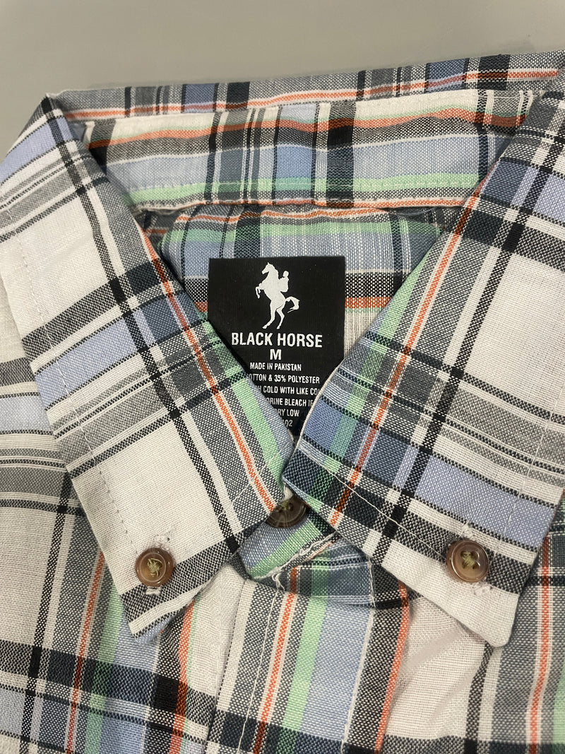 BLACK HORSE WOVEN PLAID SHIRT - MENS M - MULTICOLOR WOVEN PLAID - Brand New