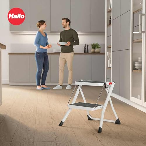 Hailo MK60 Mini Steel Step Stool - Two Large Anti-Slip Steps, 330 lb Capacity - Like New