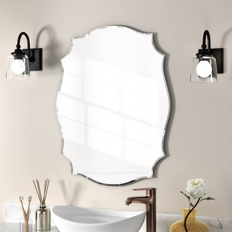 KOHROS WALL MIRROR SCALLOPED FRAMELESS BEVELED EDGE POLISHED FOR BATHROOM - Like New