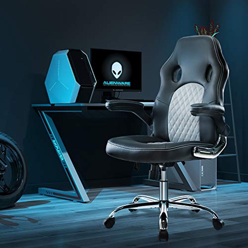 SMUG GAMING CHAIR ERGONOMIC OFFICE CHAIR PU LEATHER DESK CHAIR - WHITE/BLACK - Like New