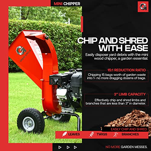 GreatCircleUSA Mini Wood Chipper Shredder Mulcher Ultra Duty 7 HP Gas Powered Like New