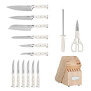 CUISINART 15-PIECE KNIFE SET WITH BLOCK HIGH CARBON STAINLESS STEEL - CREAM - Like New
