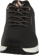 SKECHERS WOMEN'S UNO SHIMMER AWAY SNEAKERS - SIZE: 10 BLACK DURABUCK ROSE GOLD - Like New
