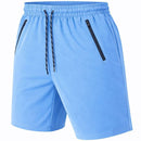 JUMP START MEN'S TRAINING SHORTS WITH ZIPPER POCKETS - SIZE: MEN L - LIGHT BLUE - Like New