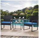 TOZEY 3-PIECE PATIO SETS STEEL OUTDOOR WICKER PATIO FURNITURE SETS - BLACK/BLUE - Like New
