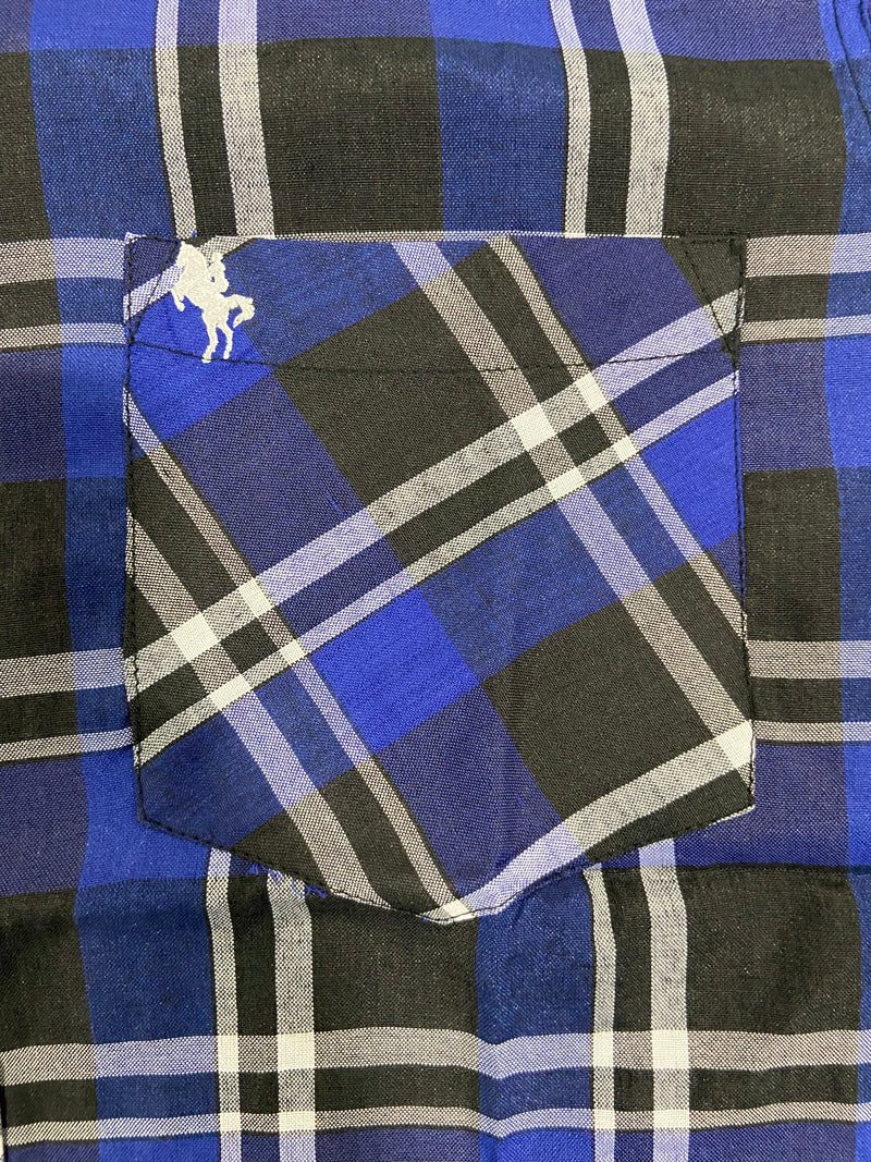BLACK HORSE MEN'S WOVEN PLAID SHIRT SMALL - BLUE/LIGHT BLUE/VIOLET/BLACK/WHITE - Brand New