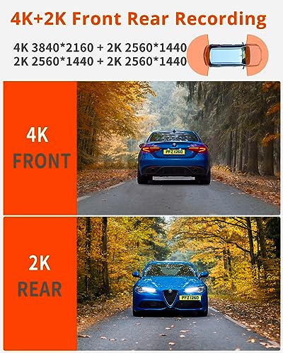 KINGSLIM D4PRO DASH CAM FRONT AND REAR - 4K + 2K DUAL CAR DASHCAM - BLACK - Like New