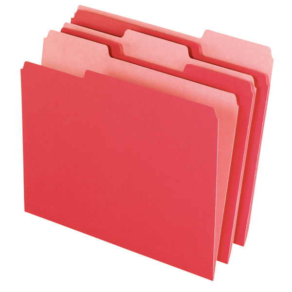 OFFICE DEPOT 2-TONE FILE FOLDERS, 1/3 CUT, LETTER SIZE, RED, BOX OF 100 - RED - Brand New