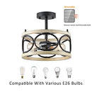 9MMML 12.8“ FLUSH MOUNT CEILING LIGHT MODERN METAL CHANDELIER - BLACK/WOOD - Like New