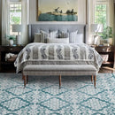 HOMBYS 8x10 ft Moroccan Area Rug Large Floral Carpet Non-Slip - Blue - Brand New