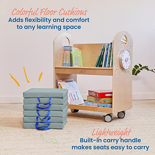 ECR4KIDS SOFTZONE FLOOR CUSHIONS SQUARE FLEXIBLE SEATING GRAY 6-PIECE - GRAY - Like New