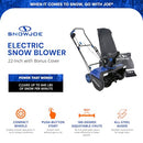 SNOW JOE 15-AMP ELECTRIC SNOW BLOWER 22" DUAL LED LIGHTS BONUS COVER - BLUE - Like New