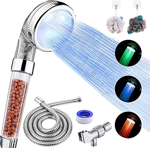 FASTRAS LED Shower Head Handheld High Pressure Shower Head Hose HS-0001 - Silver - Like New