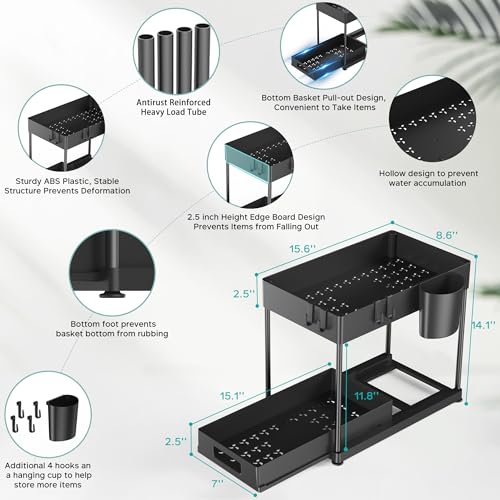 KJFEOIYE UNDER SINK ORGANIZERS STORAGE 2 PACK LARGE CAPACITY HEAVY LOAD - Like New