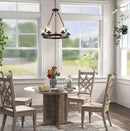 FARMHOUSE 6-LIGHT DARK BROWN WAGON WHEEL ISLAND RUSTIC CHANDELIER  - BLACK BROWN - Like New