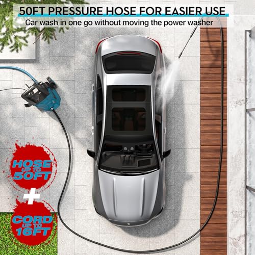 GREENER ELECTRIC PRESSURE WASHER 3800 PSI, 50FT HOSE, SOAP CANNON - BLUE - Like New