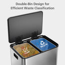 GARVEE 16 GALLON STAINLESS STEEL DUAL TRASH CAN REMOVABLE BASKETS - SILVER - Like New