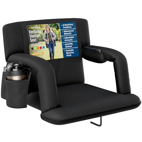 ALPCOUR RECLINING STADIUM SEAT WIDE BLEACHER CHAIR BACK SUPPORT 21"WIDE - BLACK - Like New