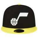 NBA MEN'S UTAH JAZZ NEW ERA 2-TONE 59FIFTY FITTED HAT - SIZE: 8 - BLACK/YELLOW - Like New
