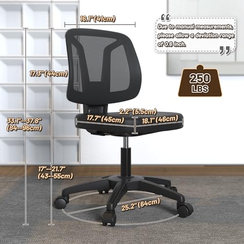 TTD TIANTIANDA ARMLESS SWIVEL MESH COMPUTER OFFICE DESK CHAIR - BLACK - Like New