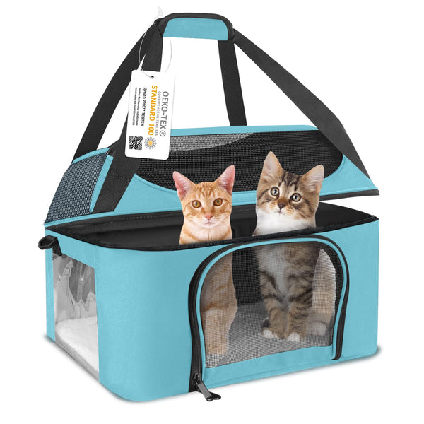 BEJIBEAR LARGE CAT CARRIER FOR 2 CATS 20 LBS - PATTERN 001 - BLUE - Like New