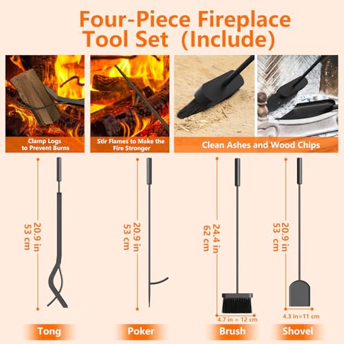 MEOLIGR FIREWOOD RACK INDOOR DOUBLE-LAYER FIREPLACE TOOLS SET BLACK/ORANGE - Like New