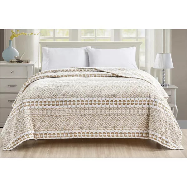 TALA PLAZATEX PRINTED LUXURIOUS ULTRA SOFT LIGHTWEIGHT BLANKET, 90X90 - BEIGE - Brand New