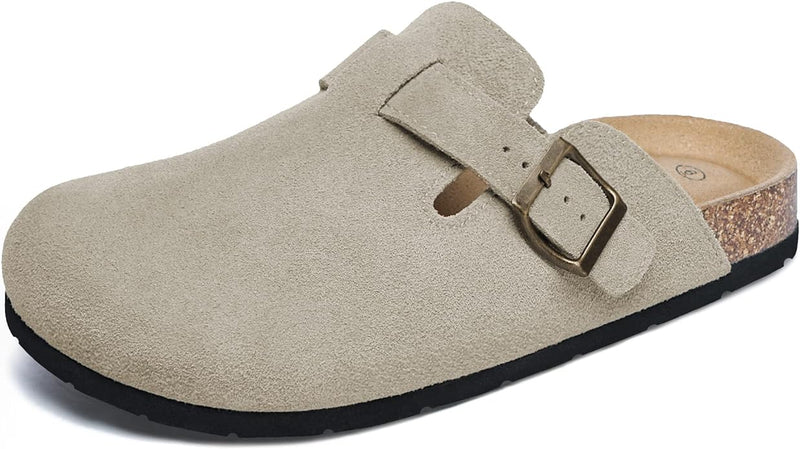 Xiakolaka Women's Suede Clogs Adjustable Buckle Footbed Home Slippers Beige 8 - Like New