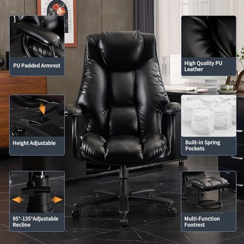 Office Chair Big and Tall, High Back Executive Chair with Ottoman, 400 lbs - Like New