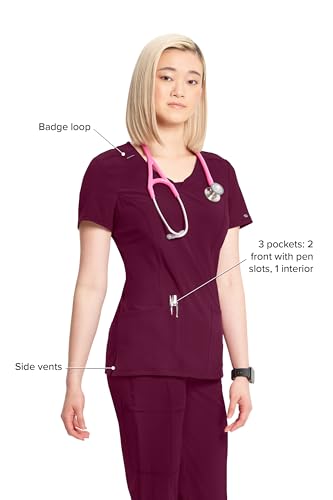 Infinity Cherokee Round Neck Nurse Scrub Tops 3 Pockets 2624A - Size S - Wine - Brand New